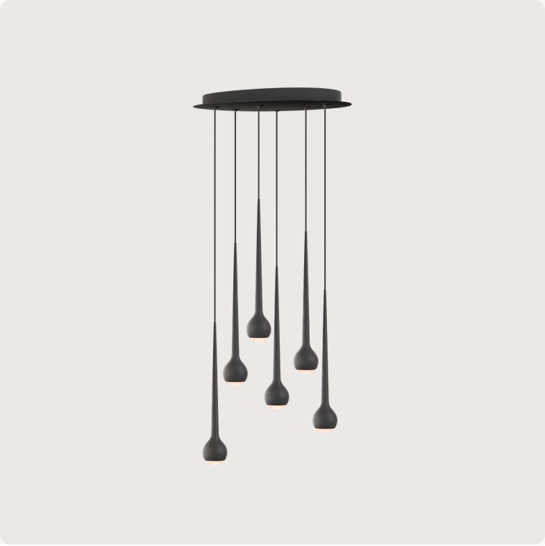 Pendel Falling Sun Chandelier Six schwarz matt
230V 6x14W 5100m CRI90 /L= 60cm H=45 /IP20