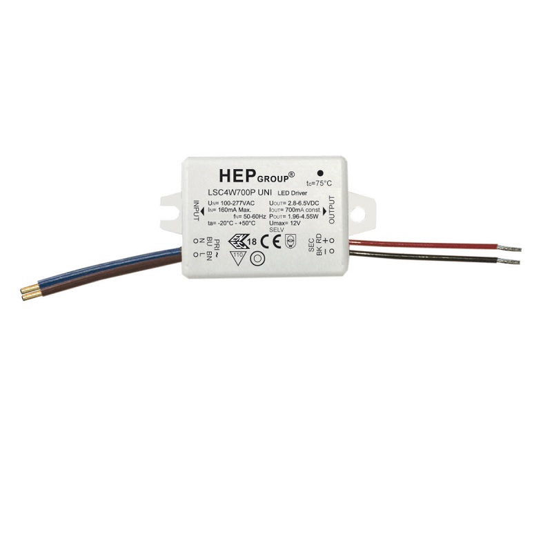 Elektronischer LED Konverter 4W 700mA DC weiss
100-277V L=49 B=28 H=20mm IP54
