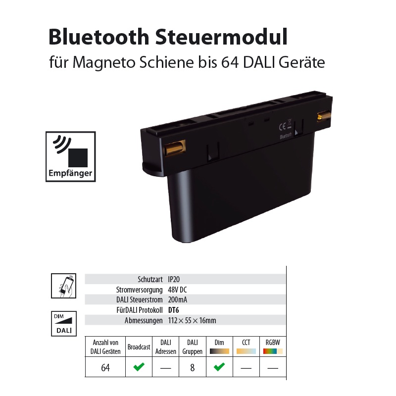 Daligate-Adapter Casambi 4W ACT für Magneto schwarz
DC 48V /L=112mm B=16 H=55 / IP20