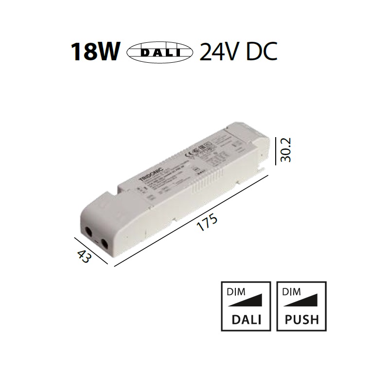 Konverter LCA 24V 18W Dali -switch-Dim weiss
230-240V/ L=175 x 43 x 30mm / IP20