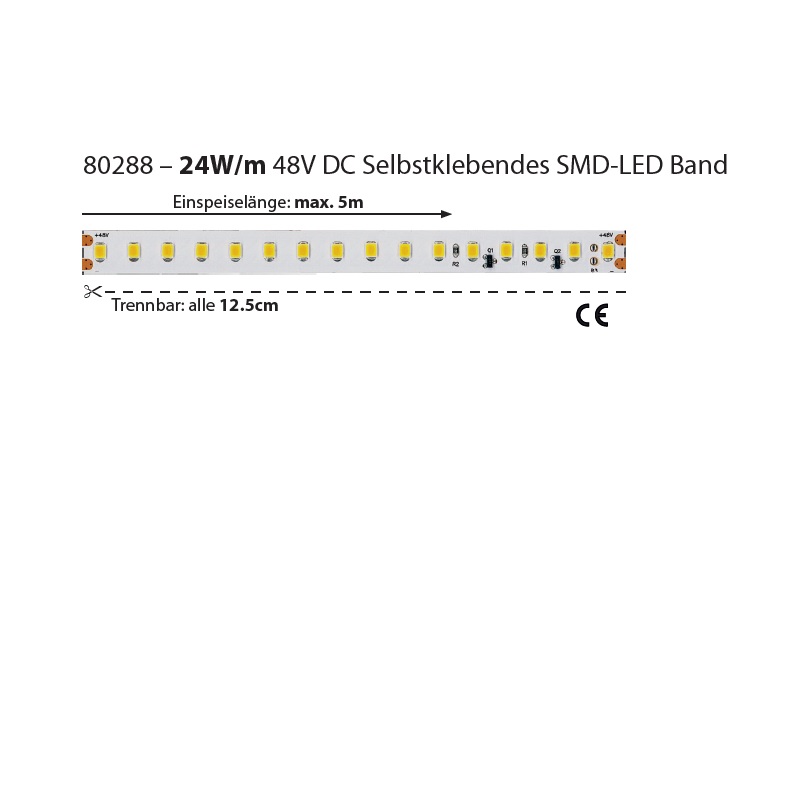 LED-Strip TR-Flex 24W/m 120° warmweiss
48V 2700K 2280Lm/m CR90 B=8mm H=1.5/ IP20