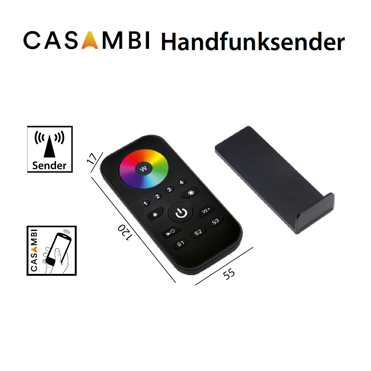Handfernbedienung per Casambi RGB schwarz
4-Kanal / L=120 B=55 H=17 / IP20