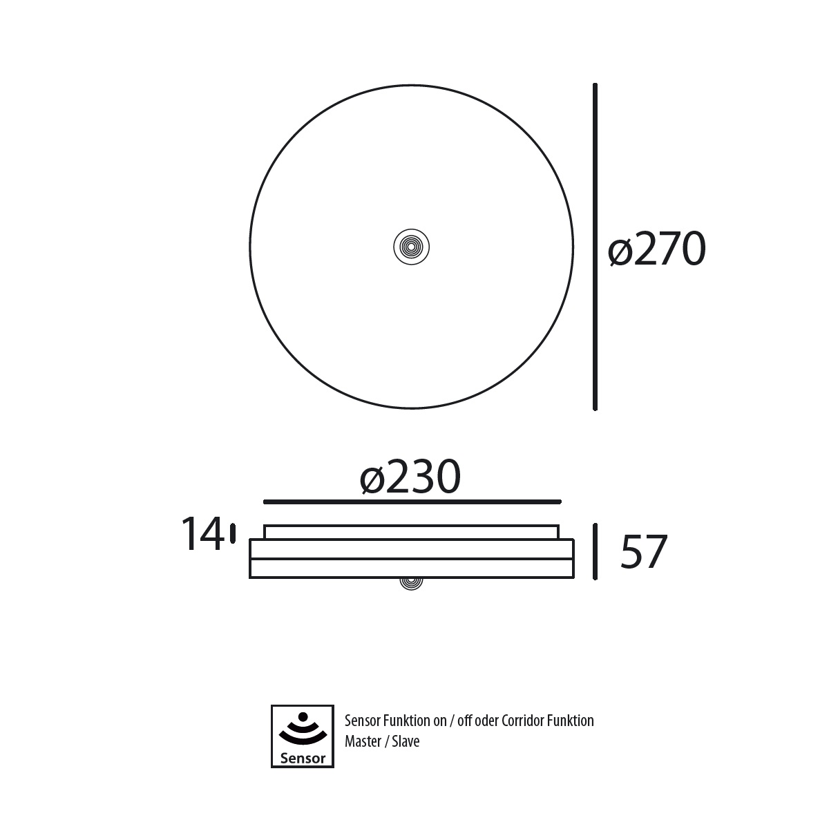 Anbauleuchte Slice10/18/24W mit PIR-Sensor weiss
230V / 3000K-4000K D=270 H=57 /IP54 - Image 2