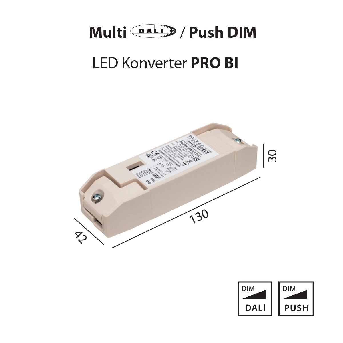 Elektr. Konverter 38W DALI - Push
220-240V / L=145  B=52 H=30
