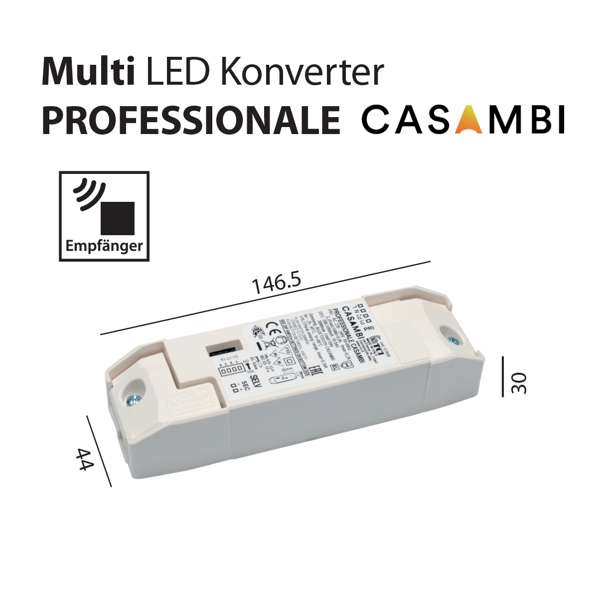 Elektr. Konverter mit Casambi Smart 38W universal
220-240V / L=146.5 B=44 H=30 / IP20