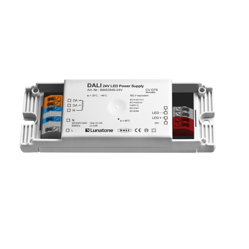 Konverter LCA 24V 24W DALI / Push-Dim weiss
230-240V/ L=121 B=41 H=22mm / IP20