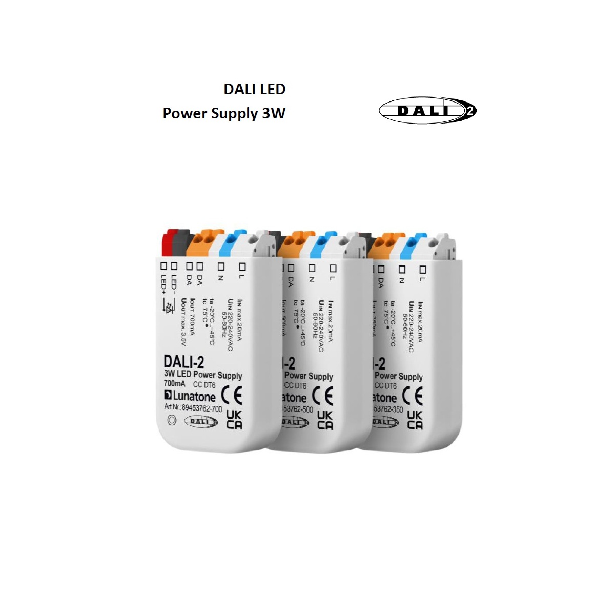 Konverter DALI 3W / 350mA  für Einbau
DC 12-24V / L=58.5 B=32.5 H=15 / IP20