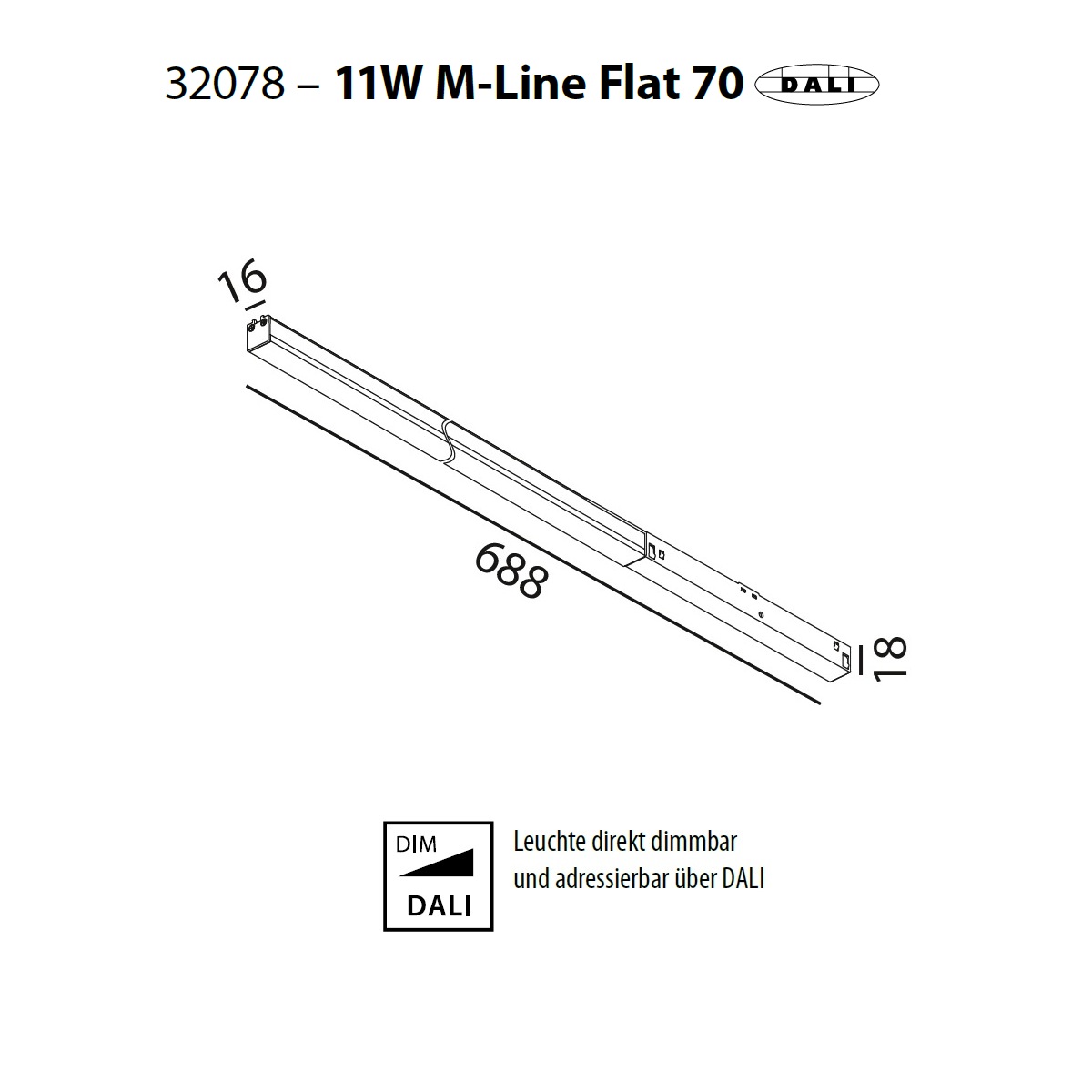Magneto Mini Leiste Line Flat 70 schwarz matt
DC48V 2700K 11W 1037Lm L=688 B=18 IP20 - Image 2