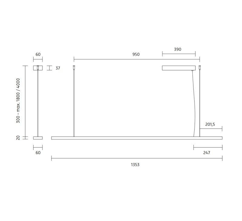 Pendelleuchte Modul L 120 32W verchromt 3000°
1-10V Dimmbar 230V/24V DC L=1353x300x60mm - Image 2