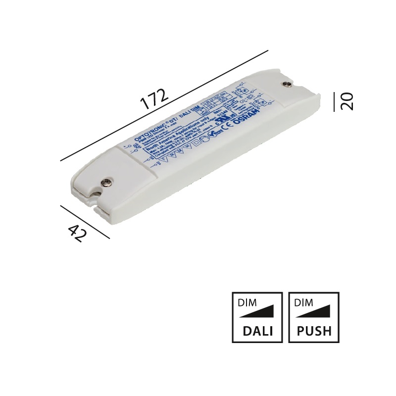 Optotronic 120W Dimmeinheit DALI
L=172mm B=42mm H=20mm