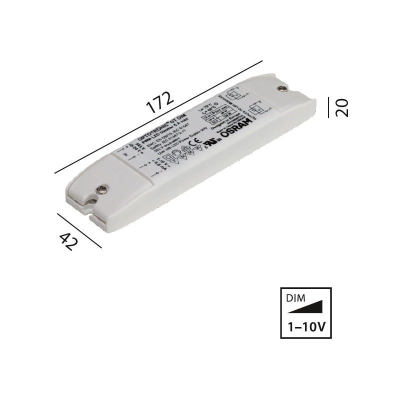 Optotronic OT DIM 50/120W Dimmeinheit Analog 1-10V
L=172 B=42 H=20