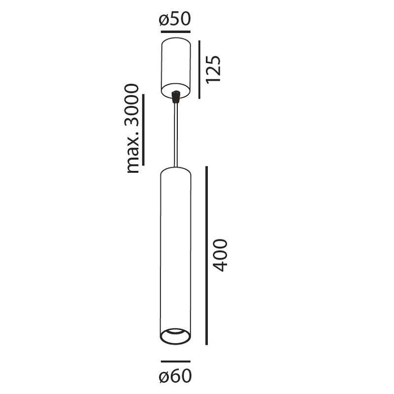 Pendelleuchte Tube 60 pro Led 9.2W schwarz
240V/883lm CRI90 3000K D=60 H=400 / IP20 - Image 2