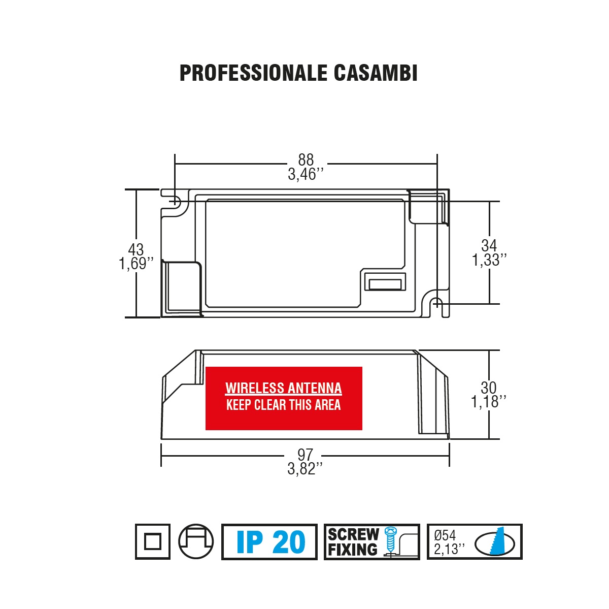 Multi-Konverter 38W Casambi BI
220-240V / L=97  B=44 H=30 IP20