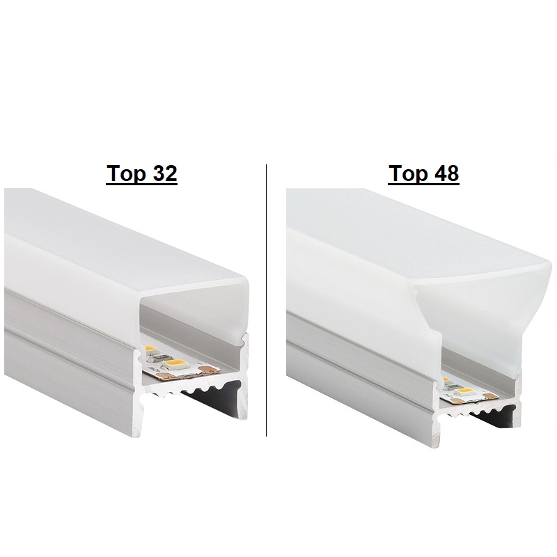 Diffusor Wand-Deckenaufbauprofil Top 32 opal matt 
B=19.5mm H=21.8mm L=4000mm