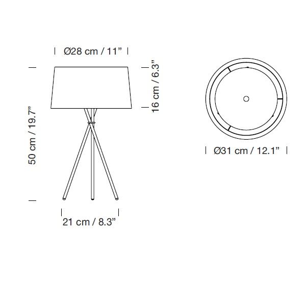 Tischleuchte Tripode M3 beige
7-11W/E14  Stativ schwarz H=50cm D=31cm