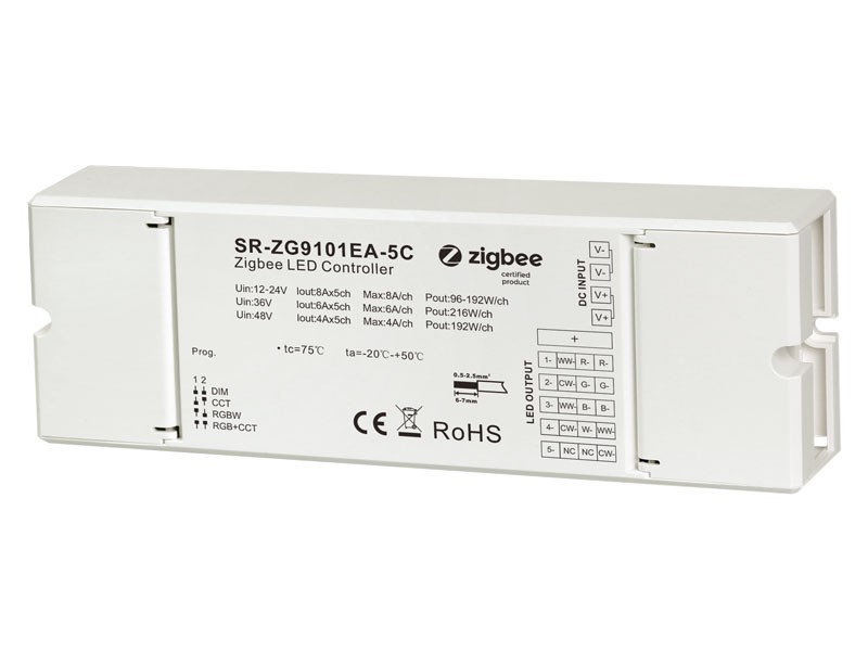 ZigBee Empfänger für RGB-WW
12-48V / L= 170 B=59 H=29 IP20