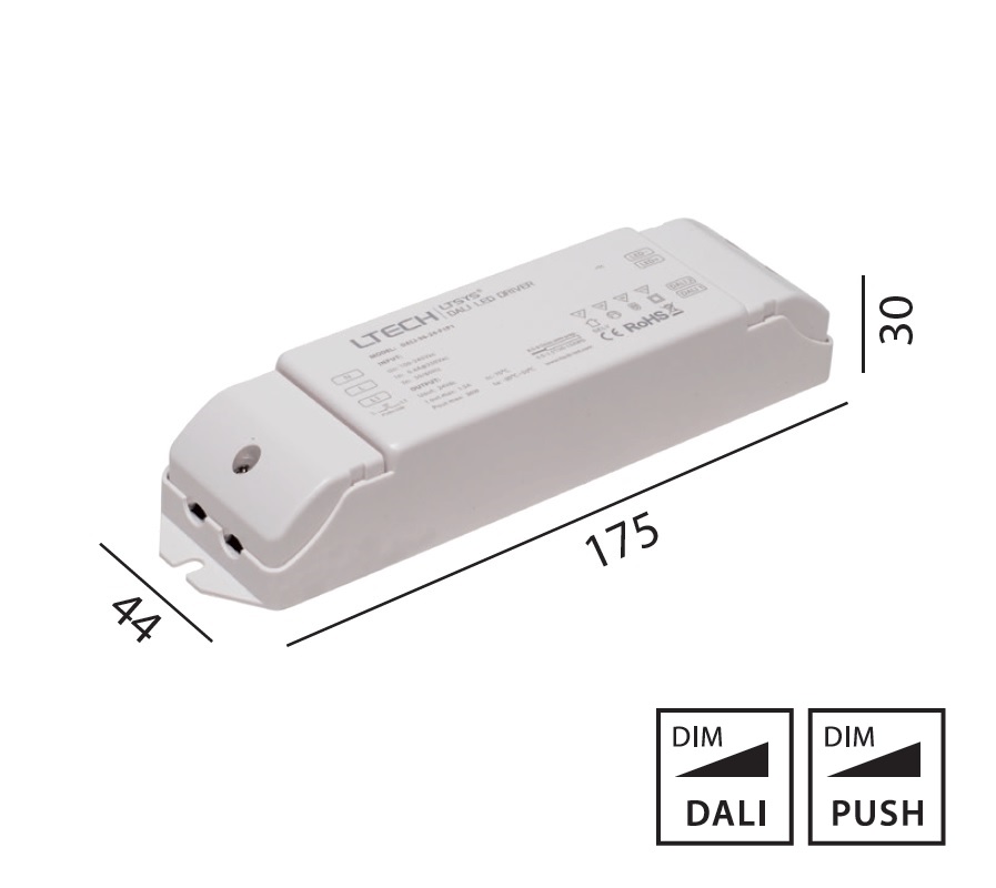 Konverter 24V LED 36W DALI-Touch DIM weiss
240V/ 6.25A / L=175 B=44 H=30 / IP20