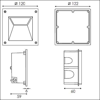 Wandeinbauleuchte Mini Alfia LED 2x1.5W Anthrazit
230V / 3000K  L=120x120 T=60 / IP54