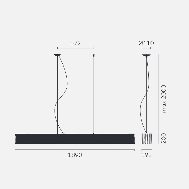 Pendelleuchte ONE BY ONE-34-11 LED 88W
240V 3000K /11800lm L=1890mm B=192 H=200 /IP20 - Image 2